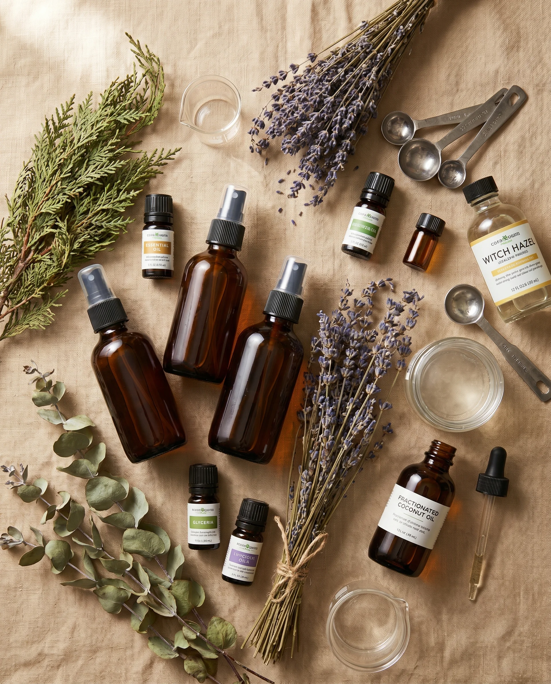 Recipe flatlay image for natural tick repellent ingredients