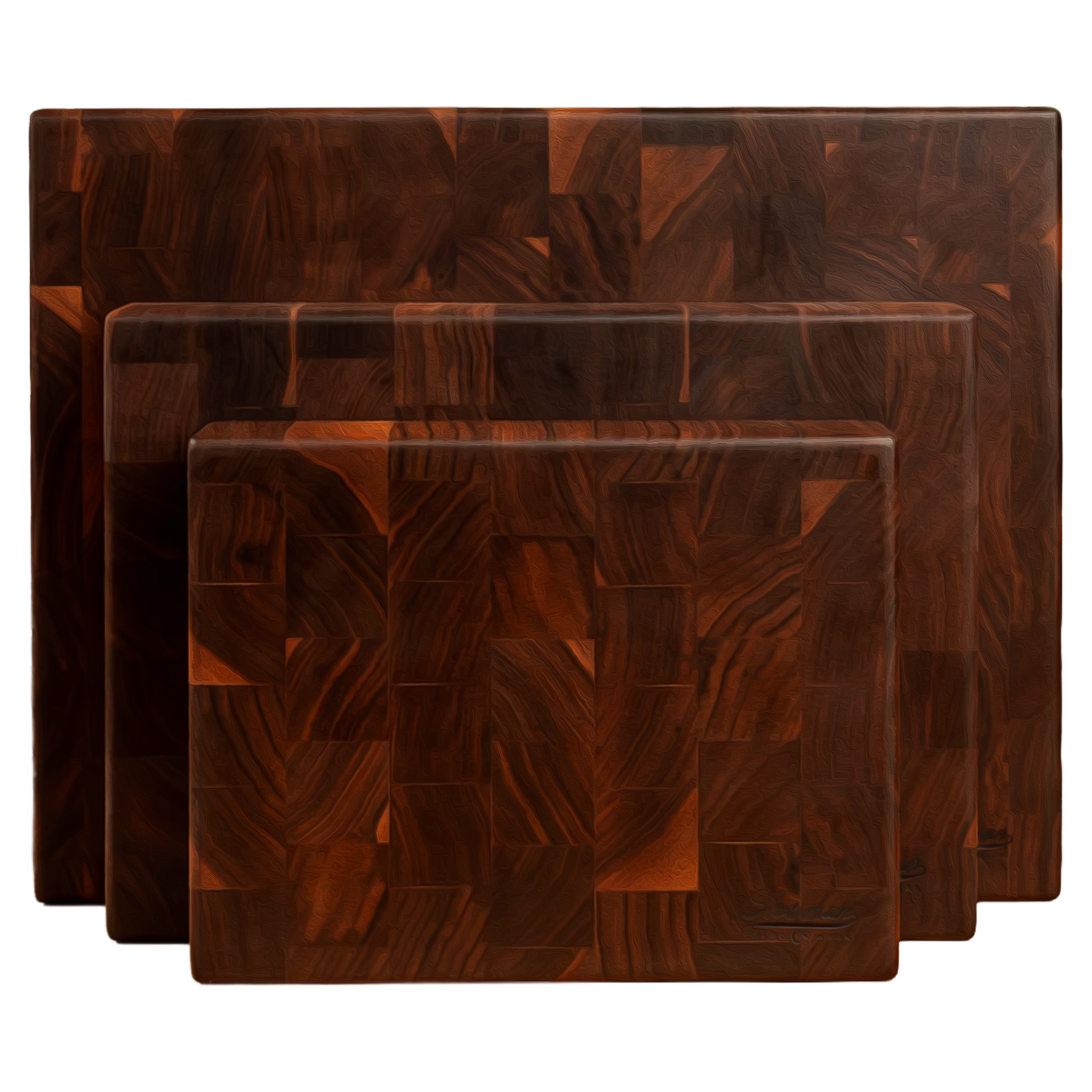 A thick end-grain wooden butcher block with a beautiful checkerboard pattern