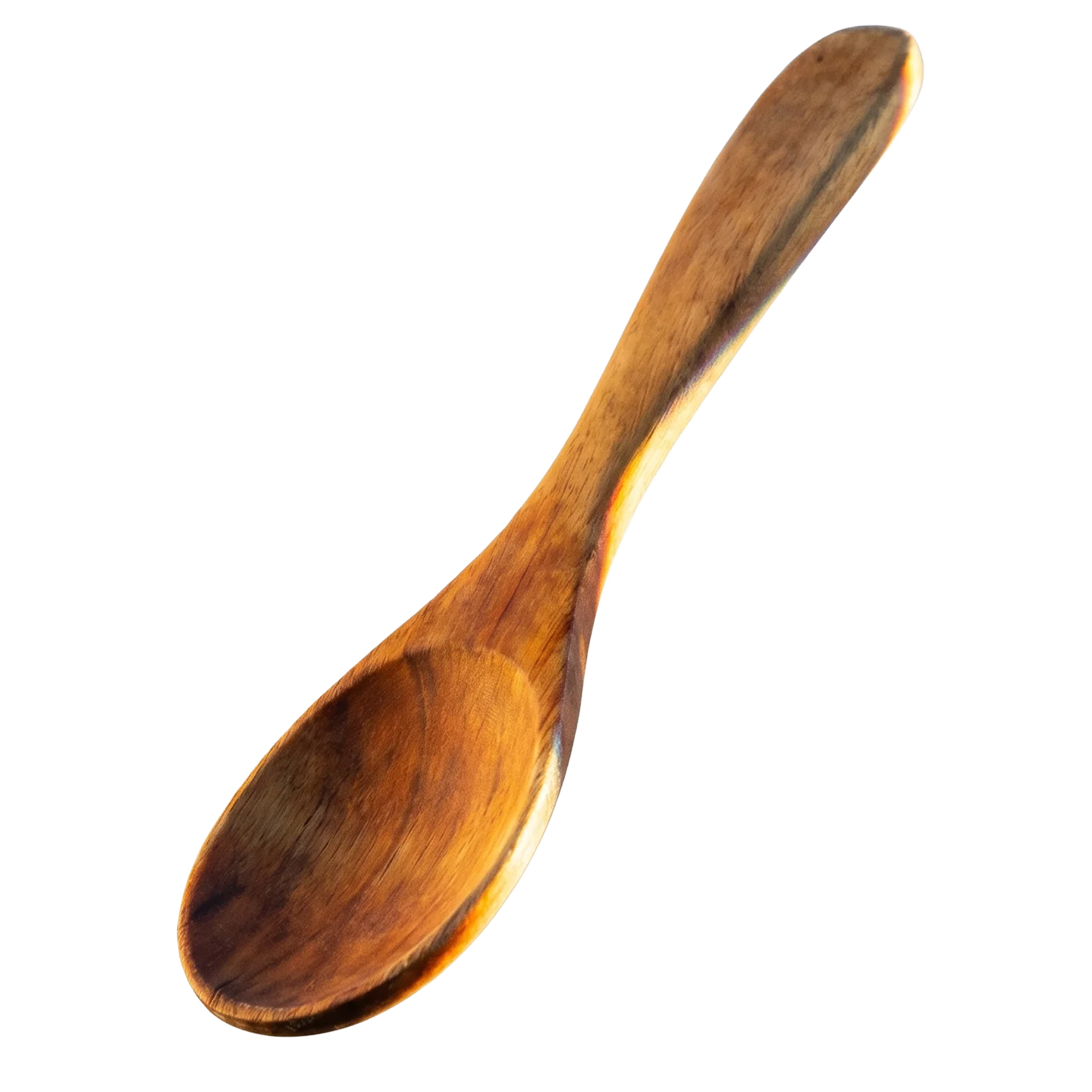 A simple wooden cooking spoon with a smooth handle