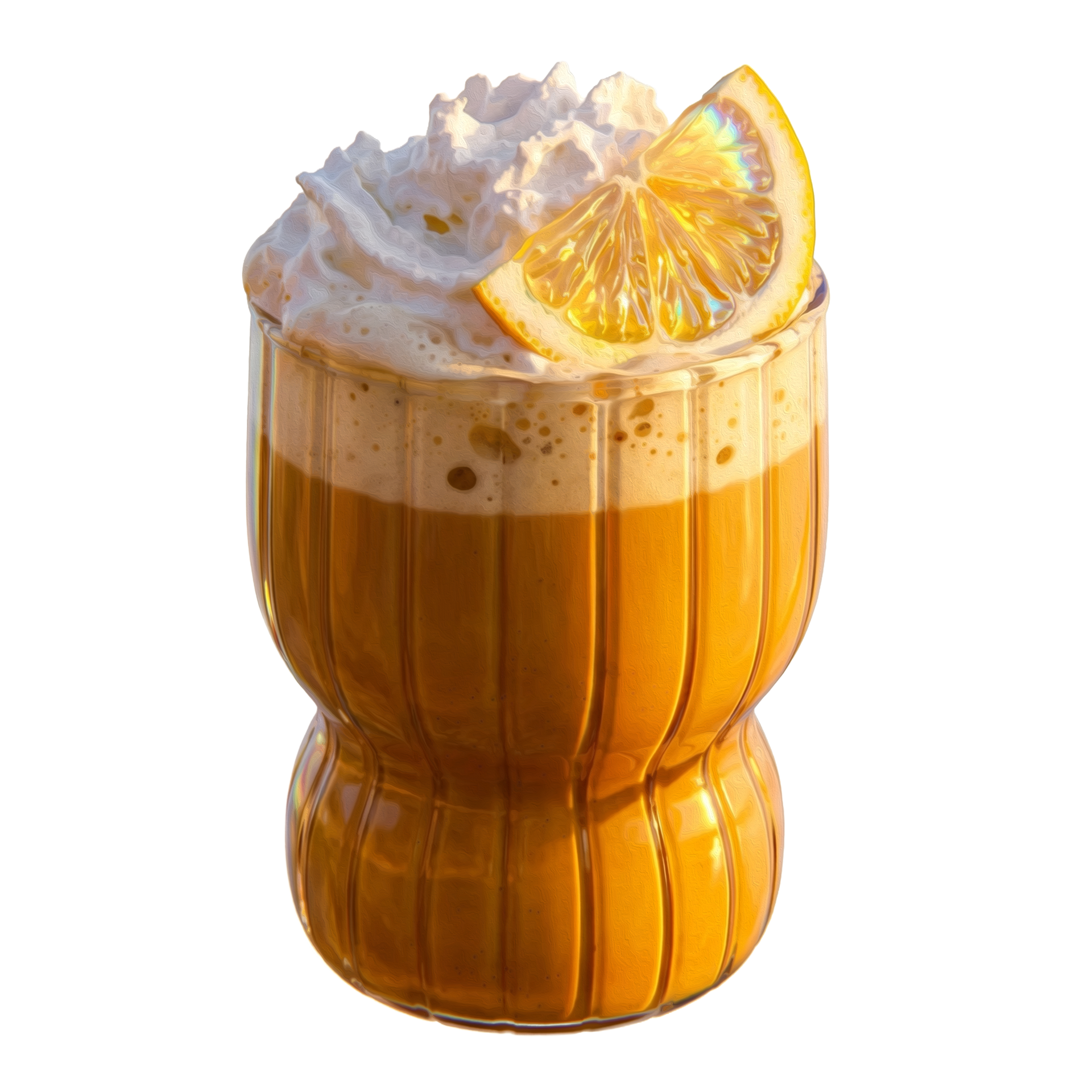 An illustrated Lemon Meringue Latte with a soft creamy topper and a twist of lemon