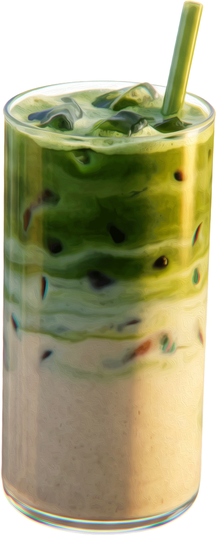 An illustrated Banana Cream Matcha Latte with a creamy banana base and a matcha layer on top