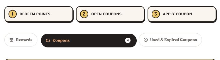 Coupons tab button in My Account Pasture Points and Rewards