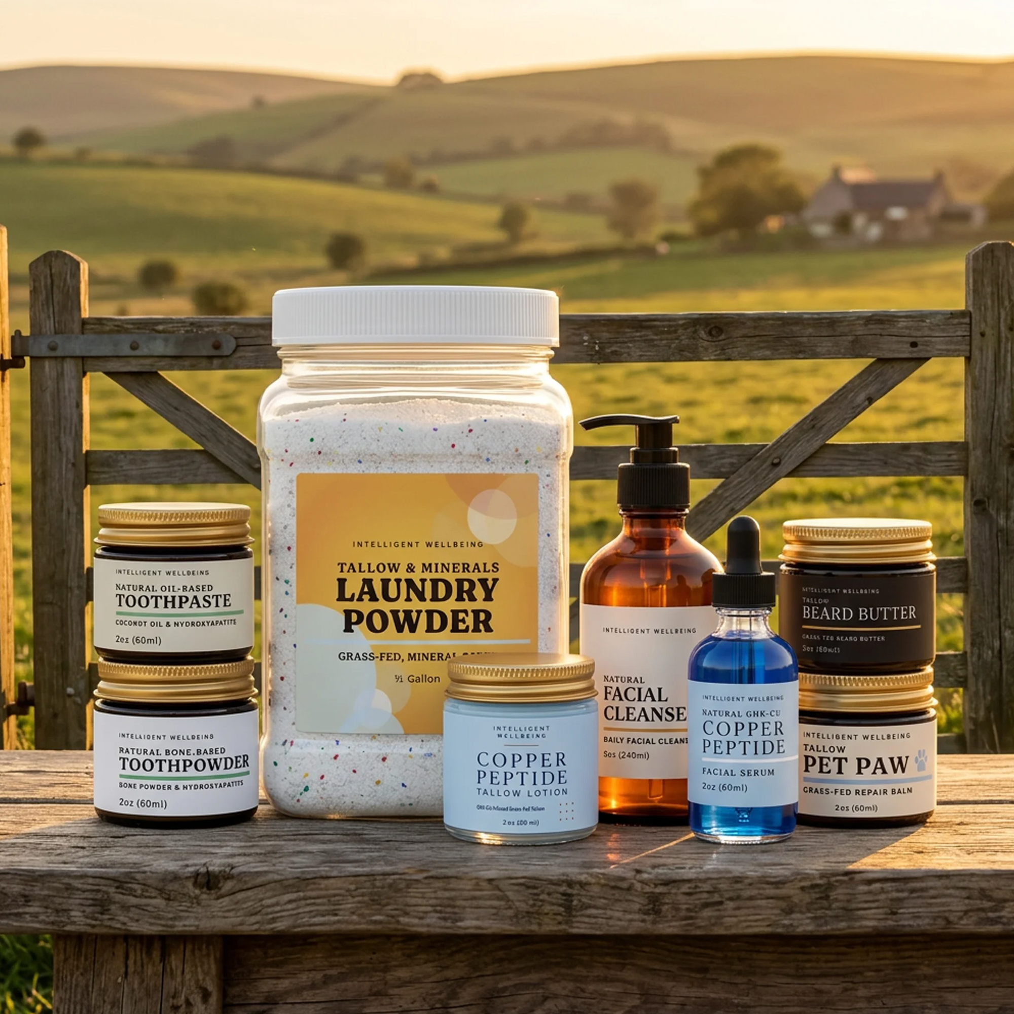 Intelligent Wellbeing pre-order products arranged on a farmhouse table